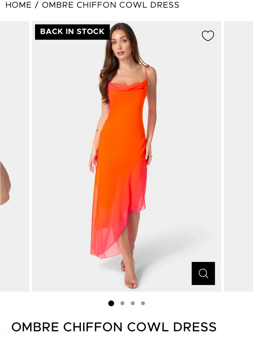 Bebe Ombre Chiffon Cowl Slip Midi Dress